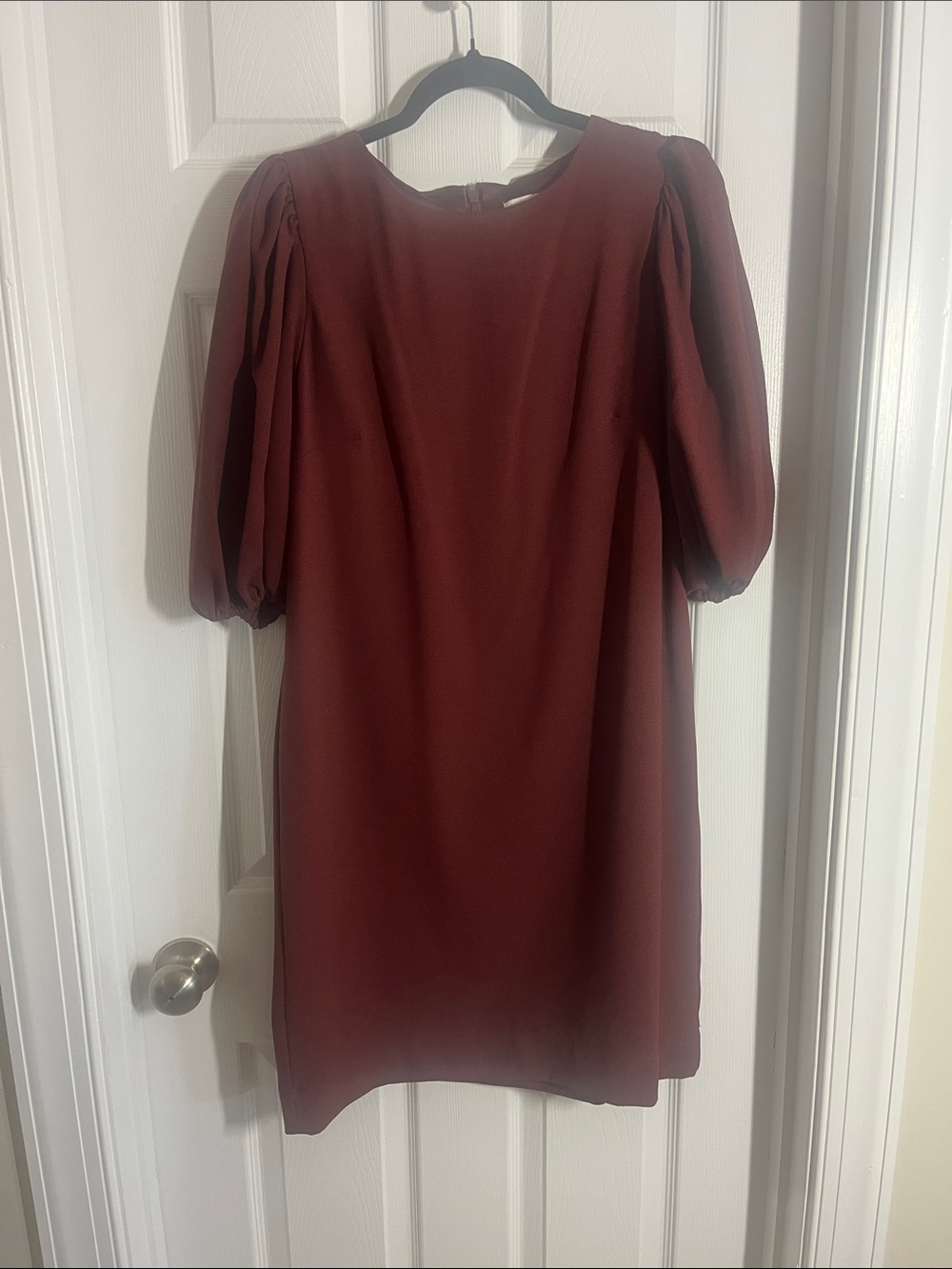 Preston & York Burgundy Puff-Sleeve Mini Dress